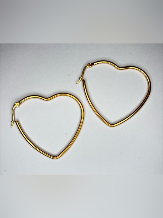 Jewelry - Heart Hoop Earrings 2” Gold Tone Pierced Vintage‎ Y2K